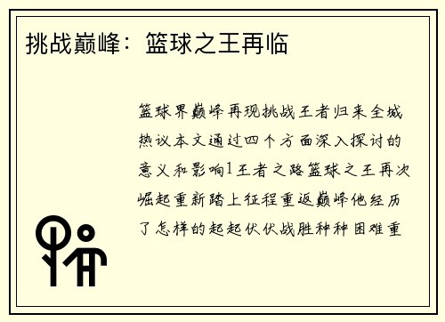 挑战巅峰：篮球之王再临